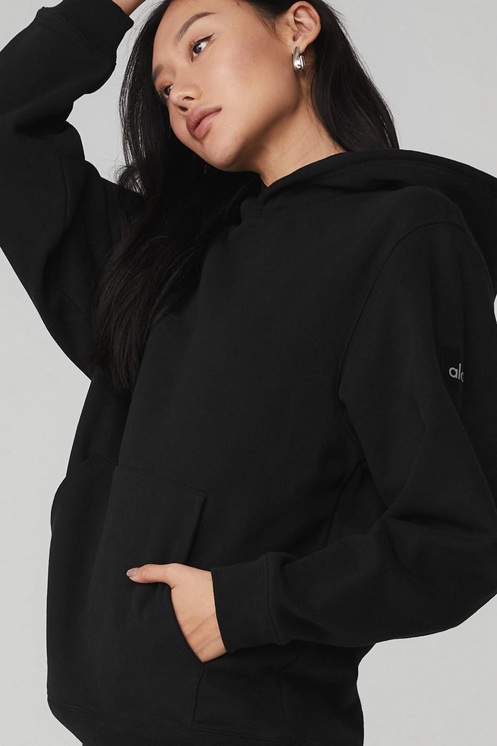 Black Alo Yoga Renown Heavy Weight Women Hoodie | KSA  AGF417528