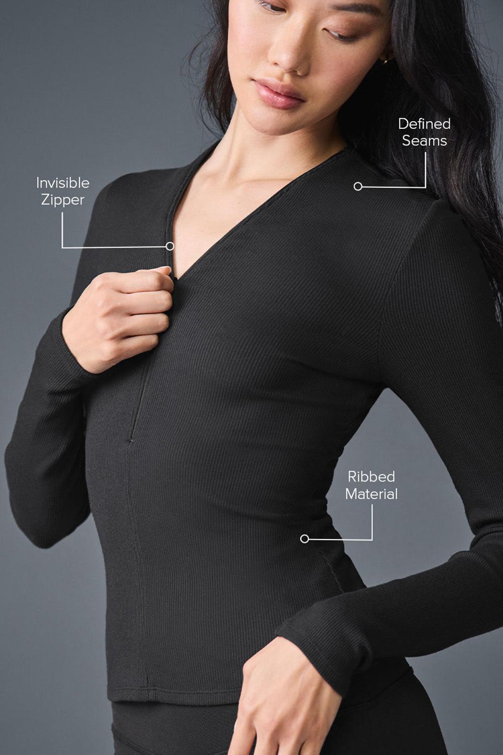 Black Alo Yoga Ribbed Mesmerize Women Long Sleeve | KSA  GOH285370