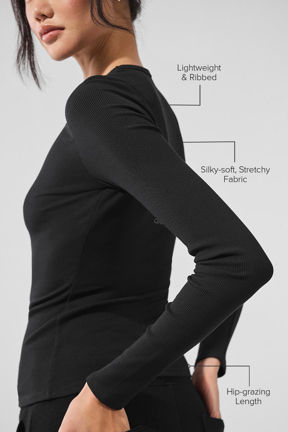 Black Alo Yoga Ribbed Modal Women Long Sleeve | KSA  OKG025381