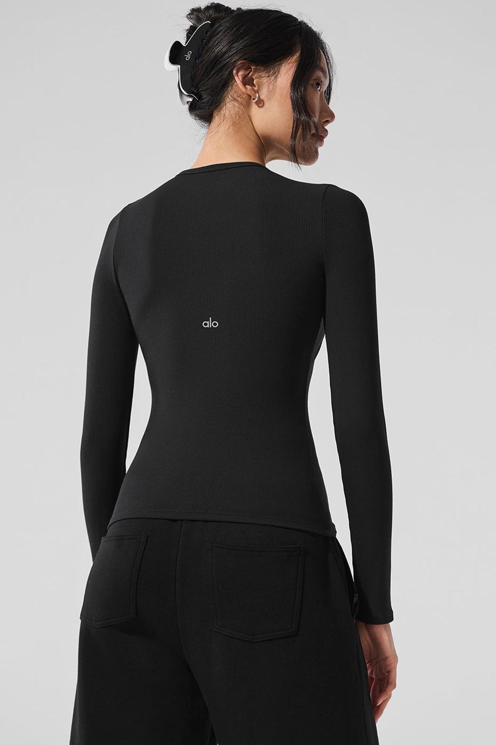 Black Alo Yoga Ribbed Modal Women Long Sleeve | KSA  OKG025381