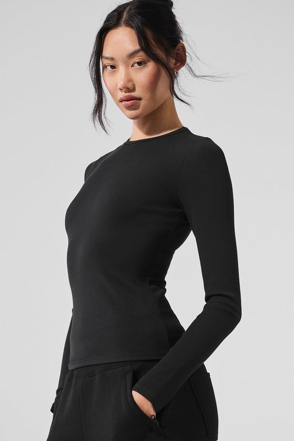 Black Alo Yoga Ribbed Modal Women Long Sleeve | KSA  OKG025381