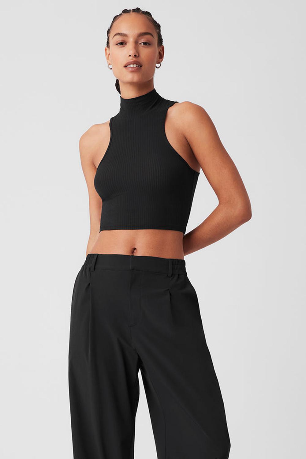 Black Alo Yoga Ribbed Sea Coast Cropped Turtleneck Women Tank | KSA  NFZ157698