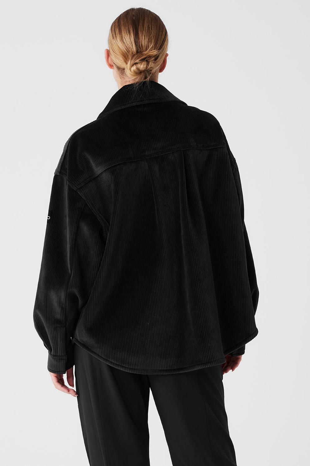 Black Alo Yoga Ribbed Velour Mountain Side Shacket Women Jacket | KSA  IJQ182793