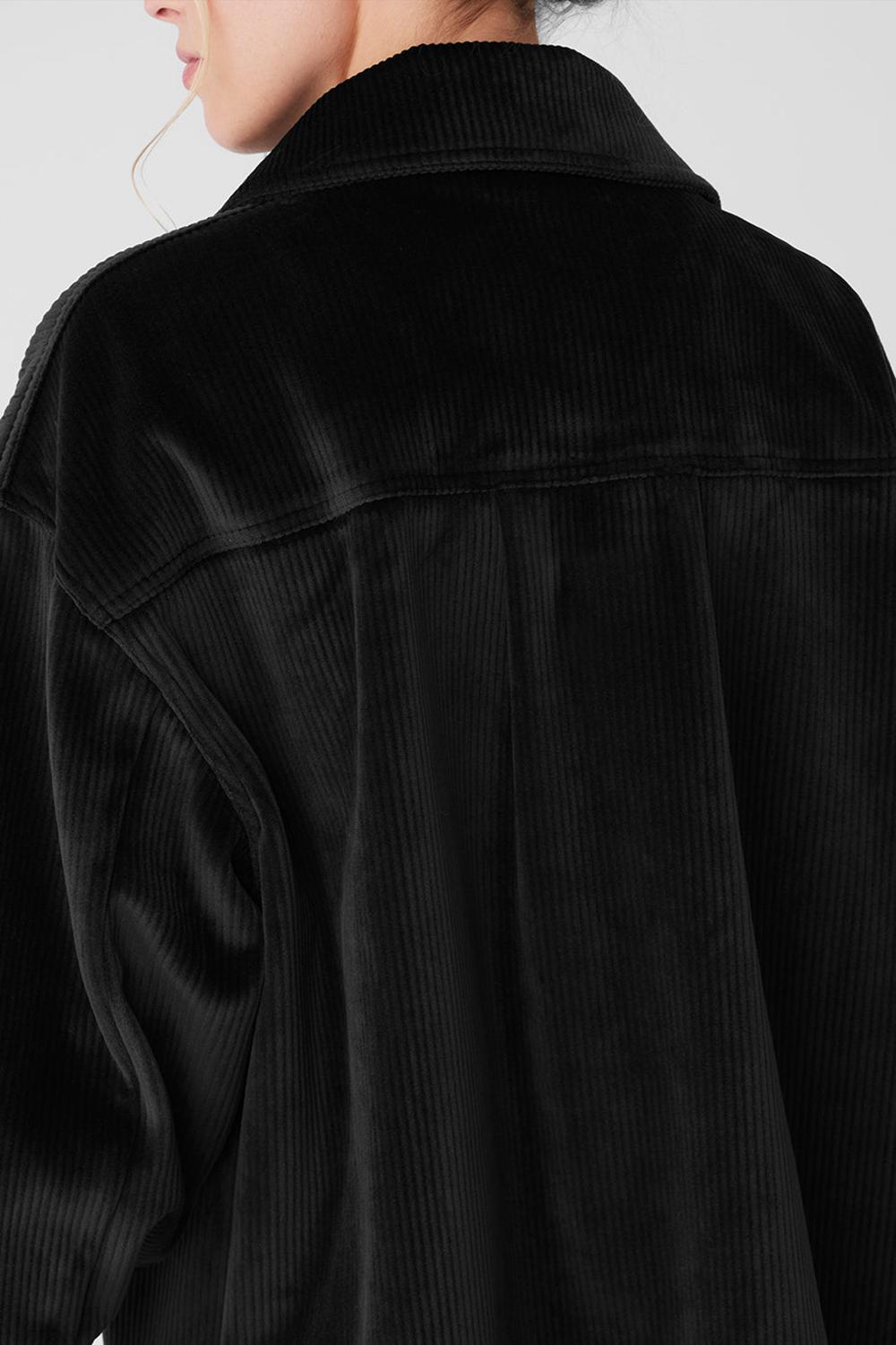 Black Alo Yoga Ribbed Velour Mountain Side Shacket Women Jacket | KSA  IJQ182793