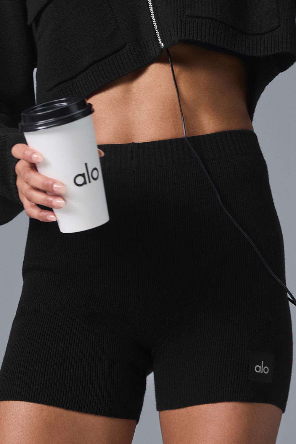 Black Alo Yoga Scholar Knit High-Waist Women Short | KSA  ESP659321