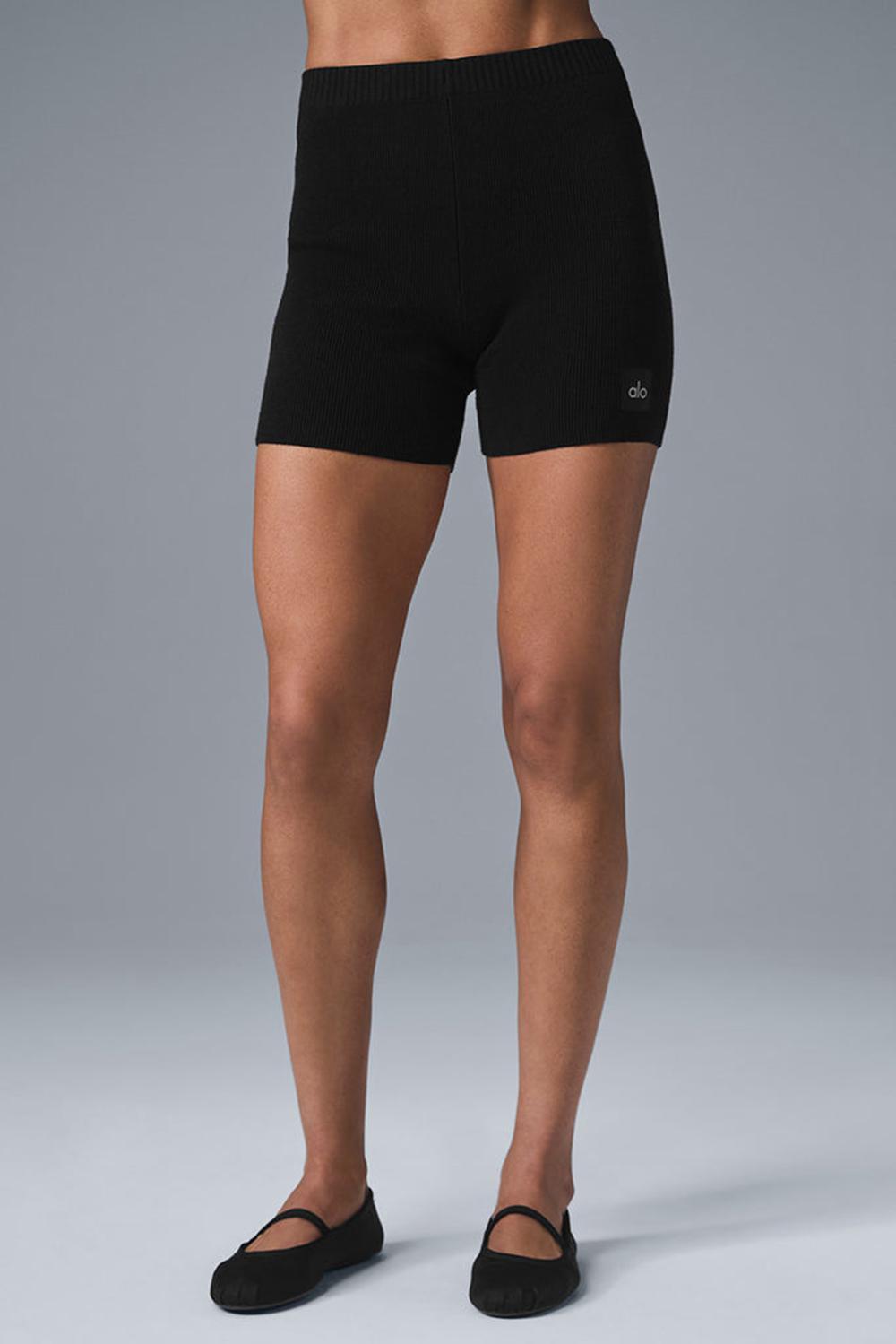 Black Alo Yoga Scholar Knit High-Waist Women Short | KSA  ESP659321