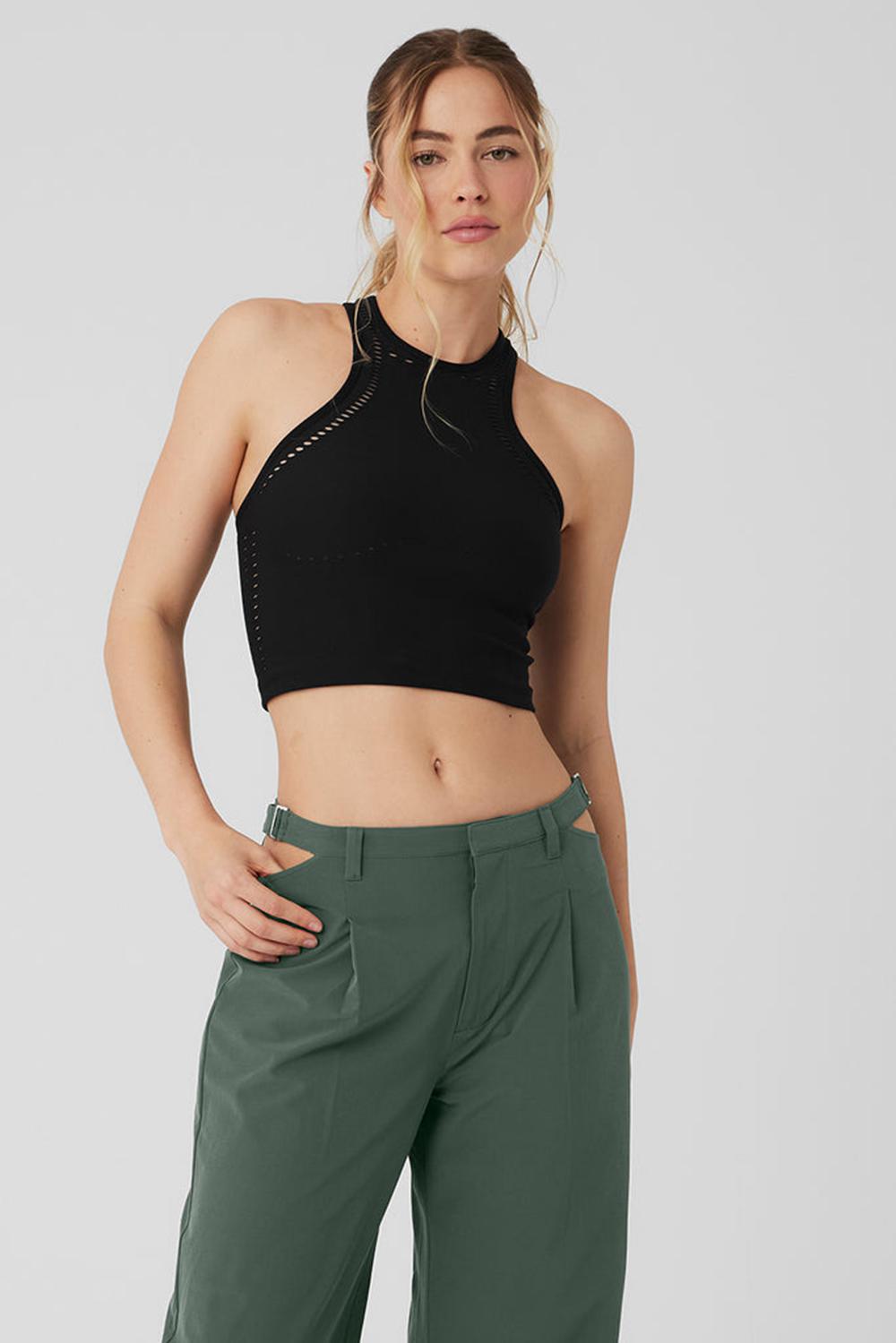 Black Alo Yoga Seamless Open Air Racerback Women Tank | KSA  WVI423179