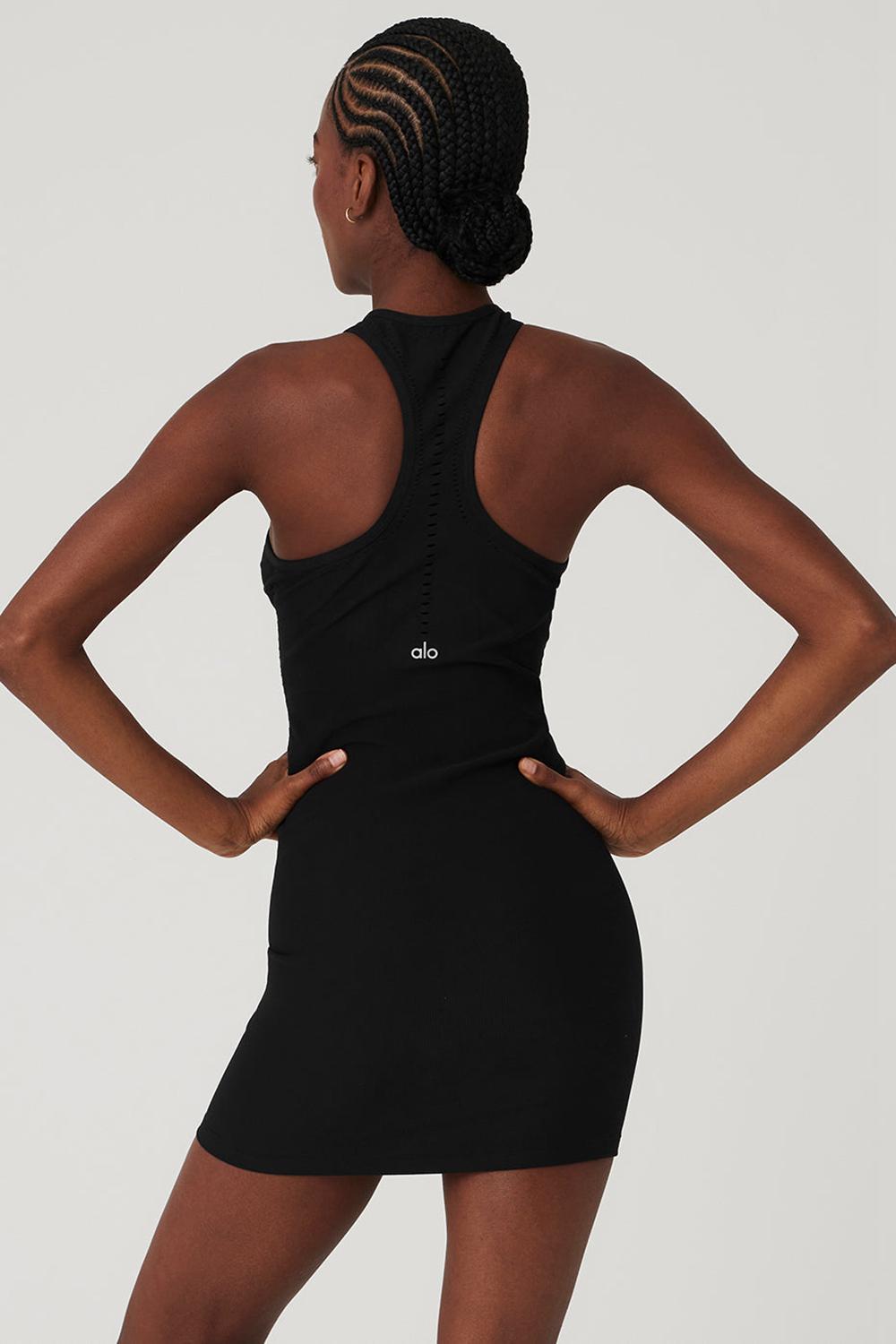 Black Alo Yoga Seamless Open Air Racerback Women Dress | KSA  UJP315627
