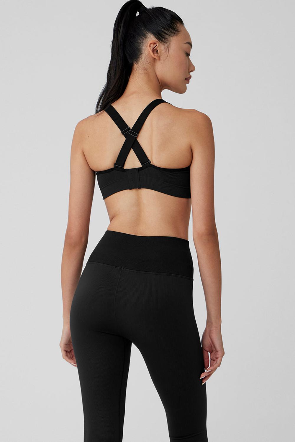 Black Alo Yoga Seamless Ribbed Favorite Women Bra | KSA  CEA985073