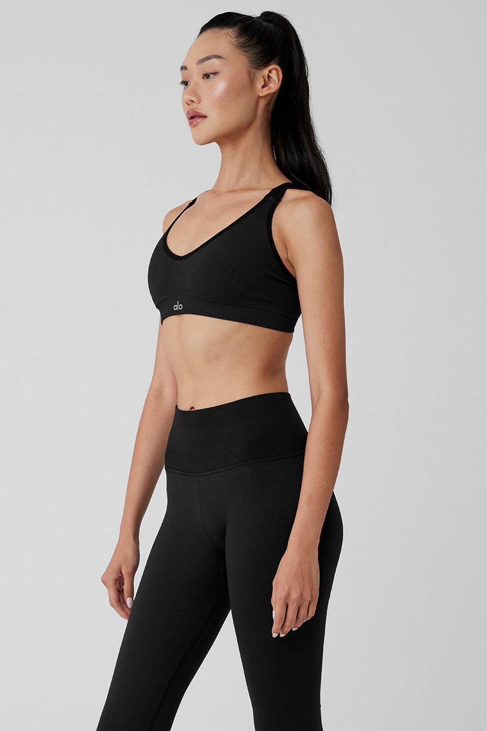 Black Alo Yoga Seamless Ribbed Favorite Women Bra | KSA  CEA985073
