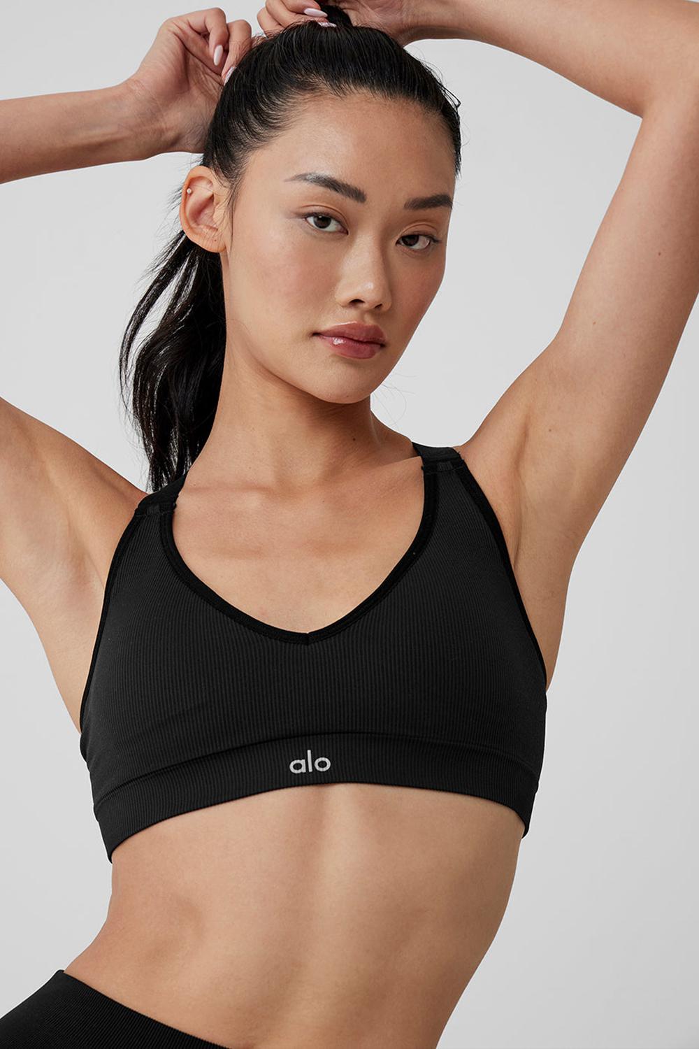 Black Alo Yoga Seamless Ribbed Favorite Women Bra | KSA  CEA985073