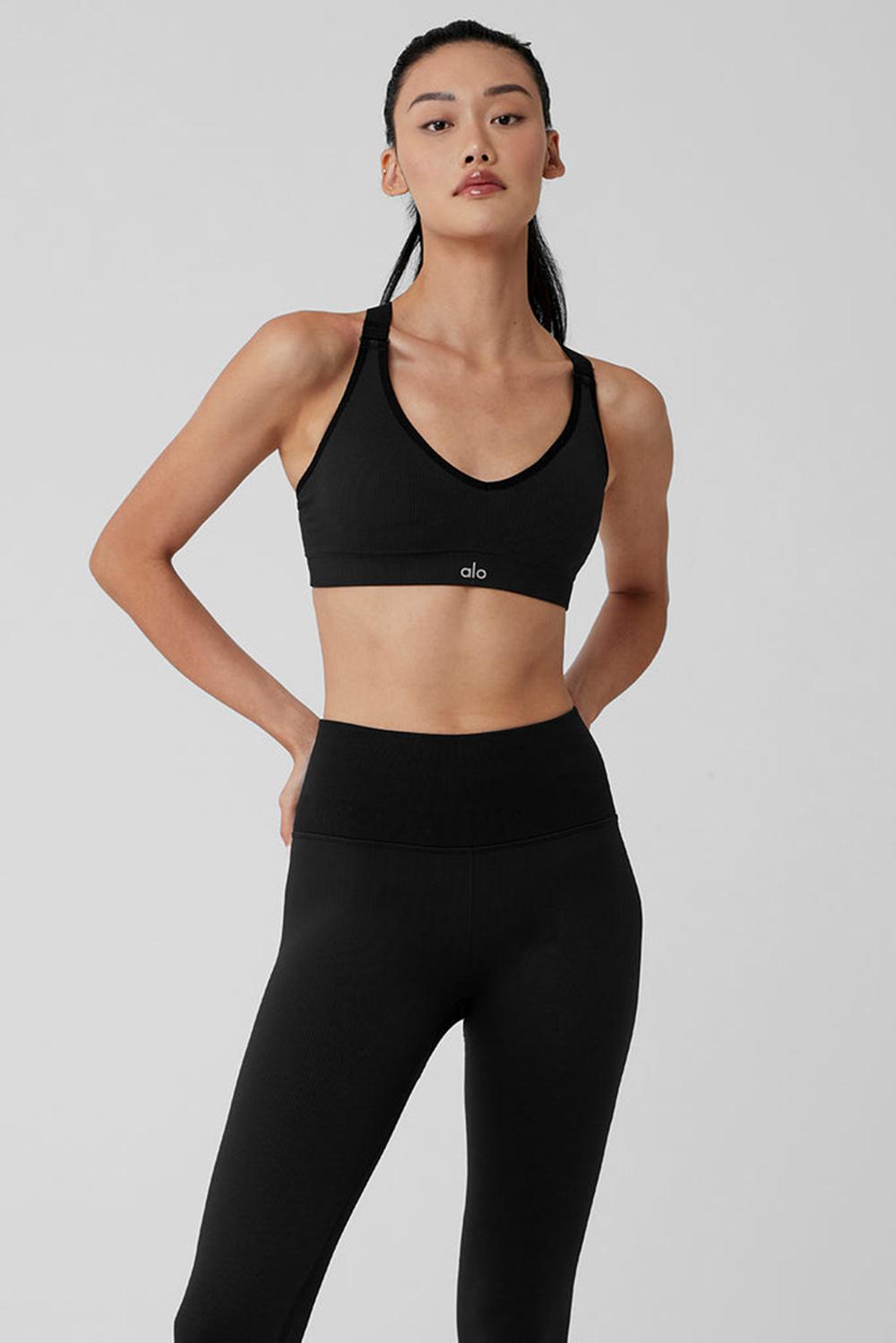 Black Alo Yoga Seamless Ribbed Favorite Women Bra | KSA  CEA985073