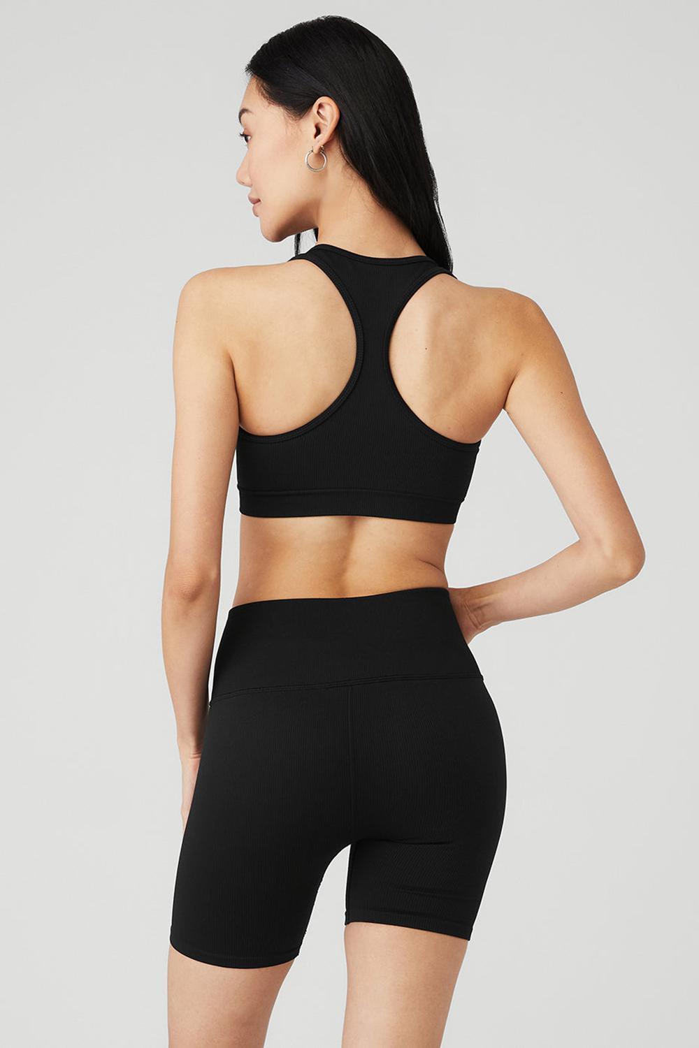 Black Alo Yoga Seamless Ribbed Women Bra | KSA  PVU128075
