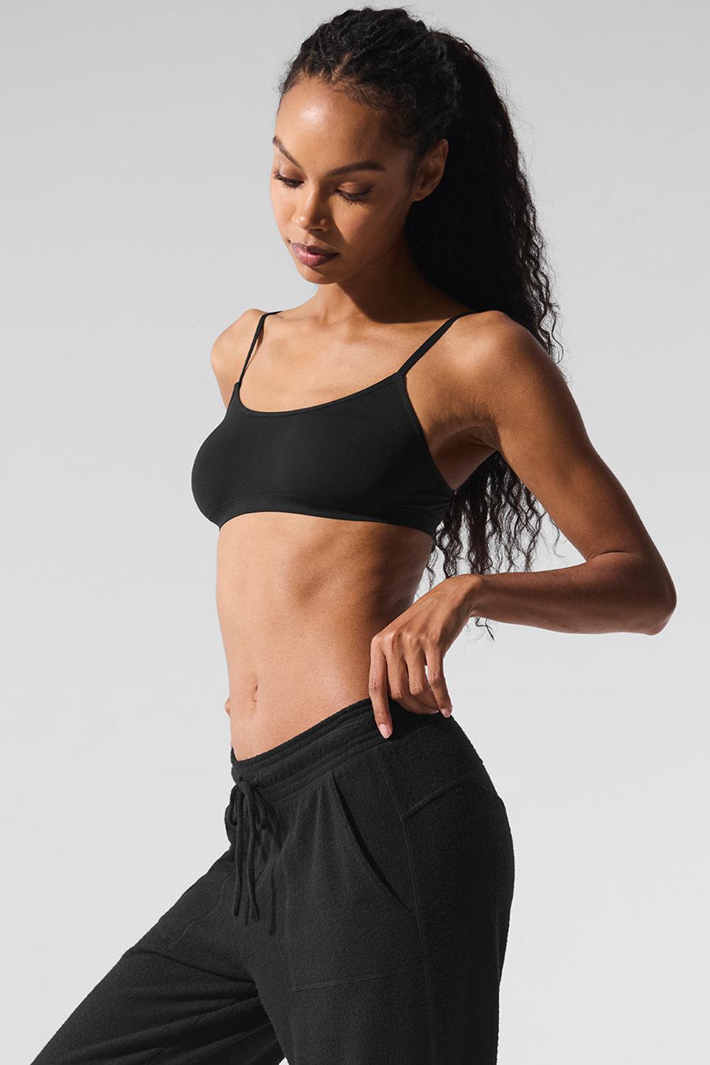 Black Alo Yoga Sheer Glow Women Bra | KSA  WTE936801