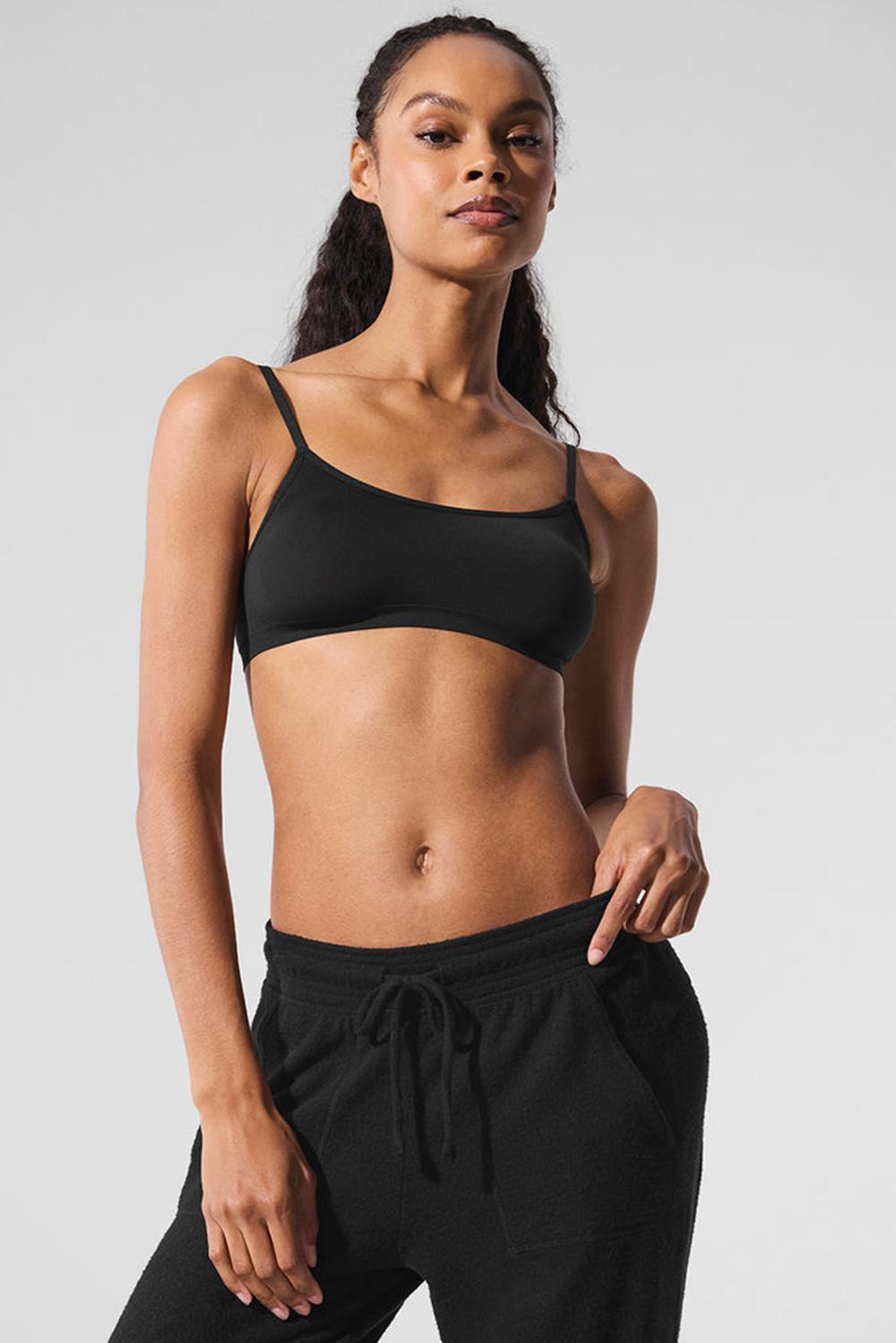 Black Alo Yoga Sheer Glow Women Bra | KSA  WTE936801