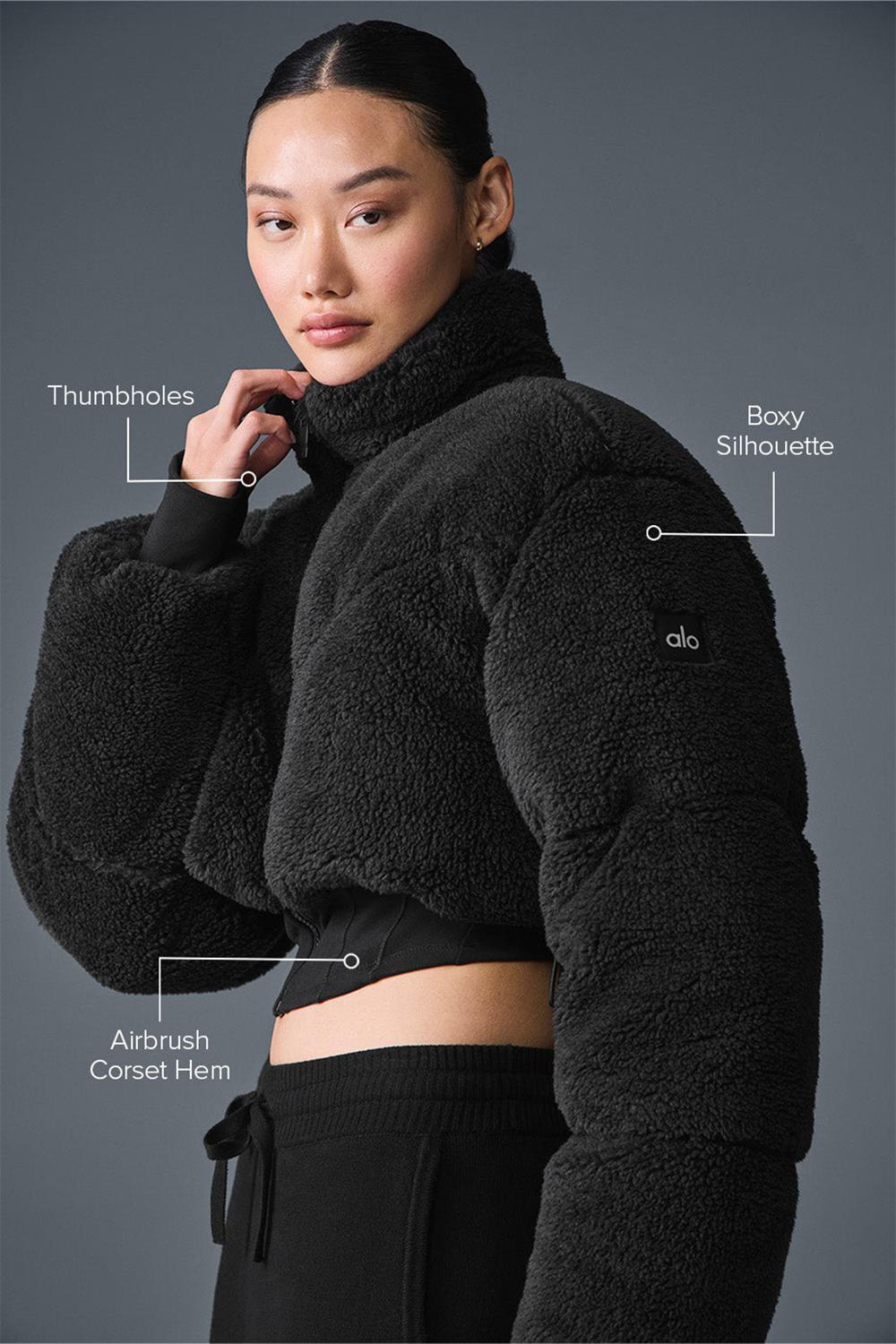 Black Alo Yoga Sherpa Main Act Corset Women Puffer Jacket | KSA  RVW971825