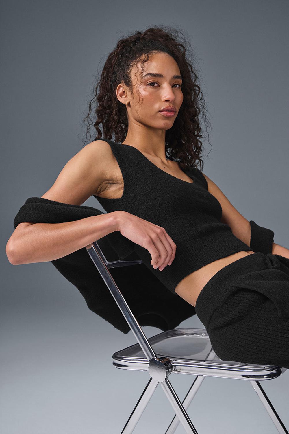 Black Alo Yoga Snuggle Up Women Short Sleeve | KSA  ZRX349078