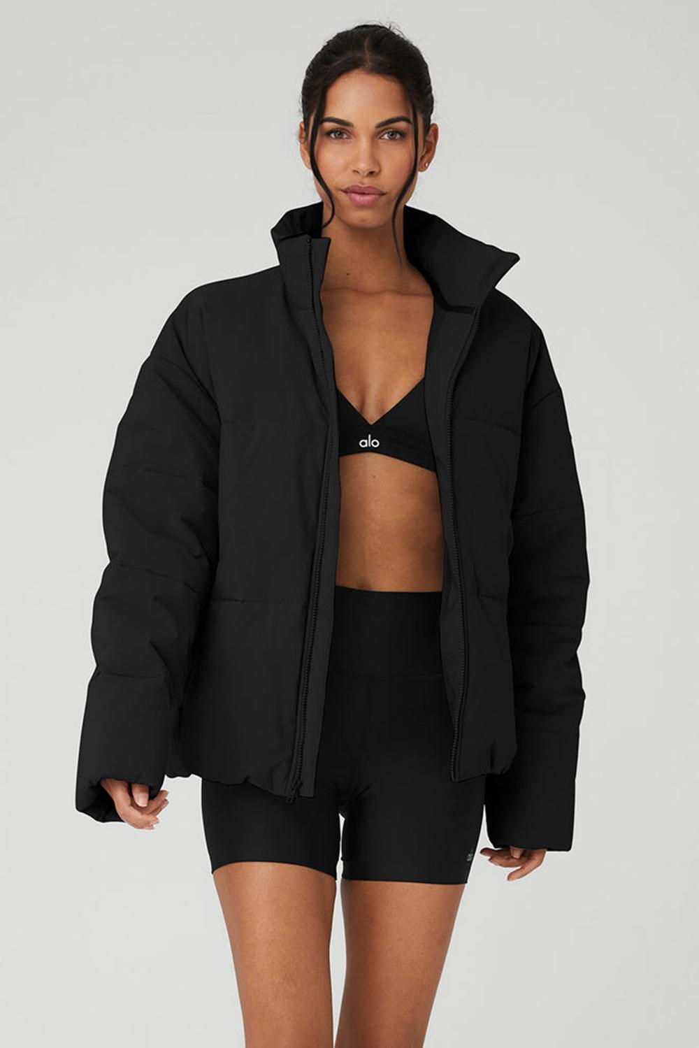 Black Alo Yoga Stretch Woven Street Women Puffer Jacket | KSA  FRO128769