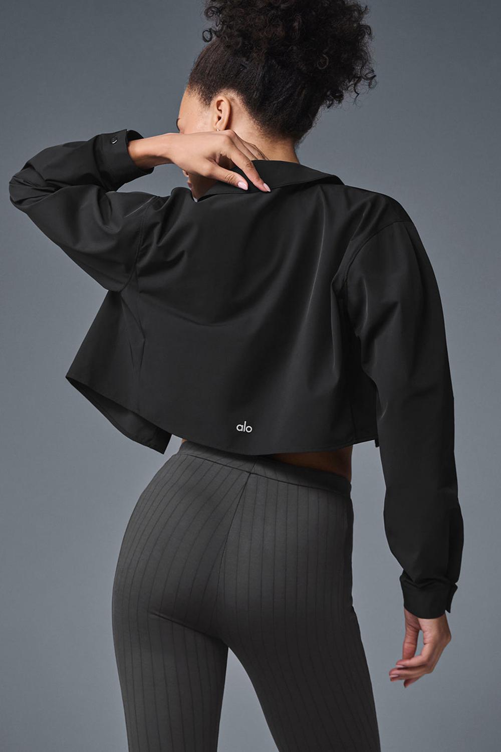 Black Alo Yoga Take Me Out Button Up Women Cropped Tops | KSA  QST518406