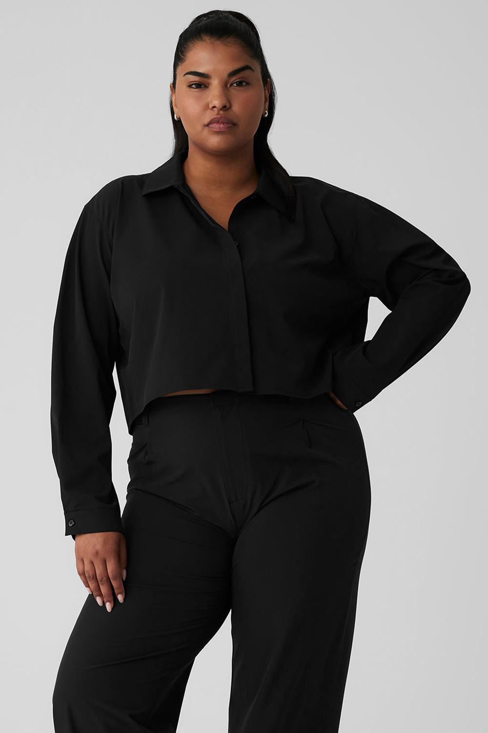 Black Alo Yoga Take Me Out Button Up Women Cropped Tops | KSA  QST518406
