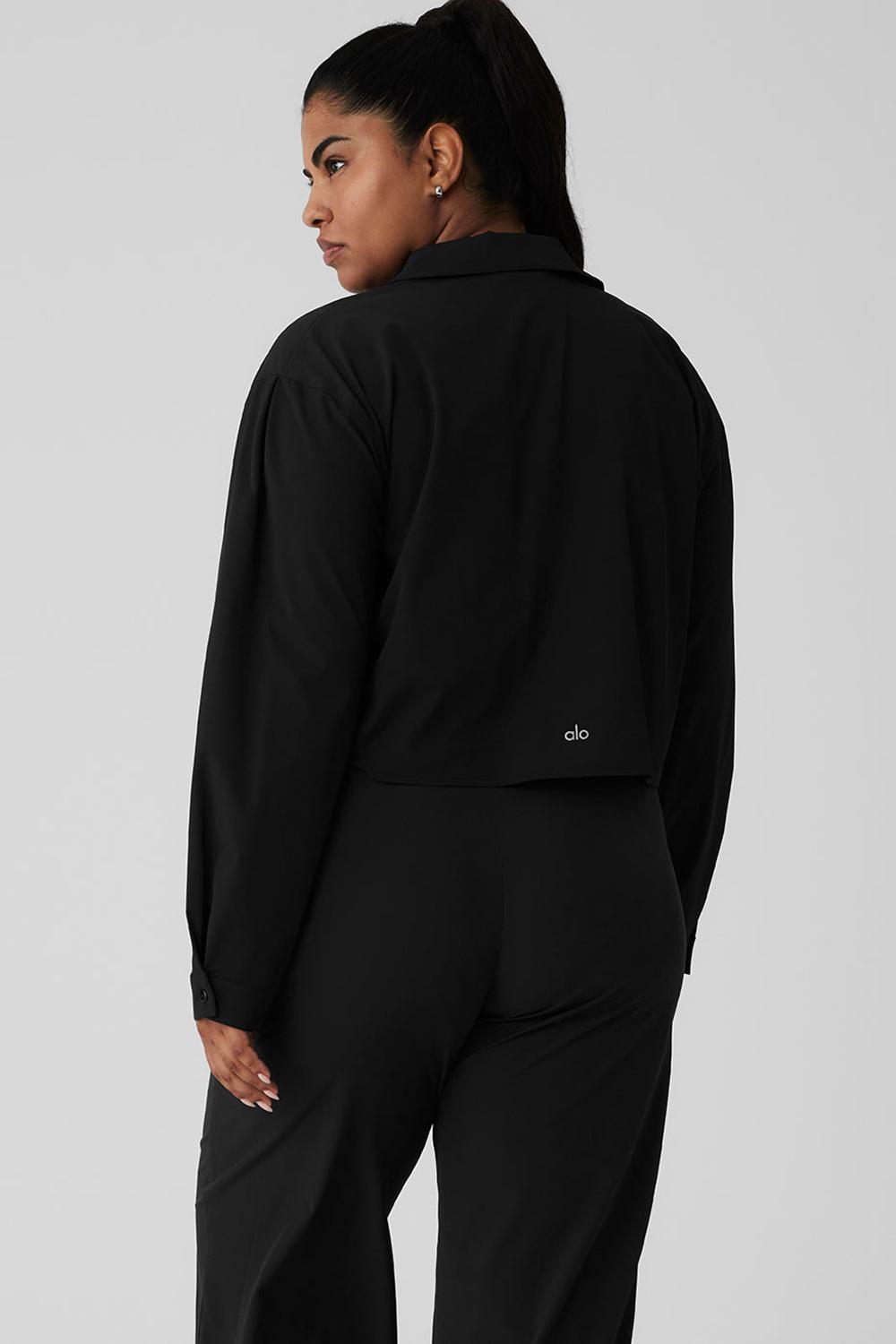 Black Alo Yoga Take Me Out Button Up Women Cropped Tops | KSA  QST518406