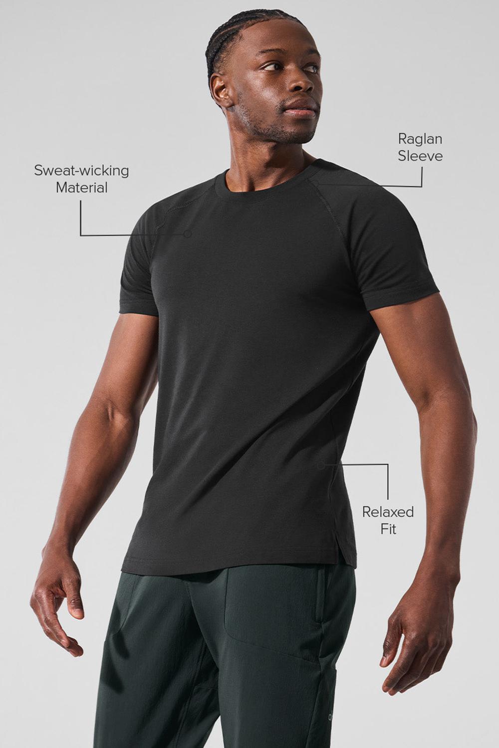 Black Alo Yoga Vapor Crewneck Men Short Sleeve | KSA  MXT284135