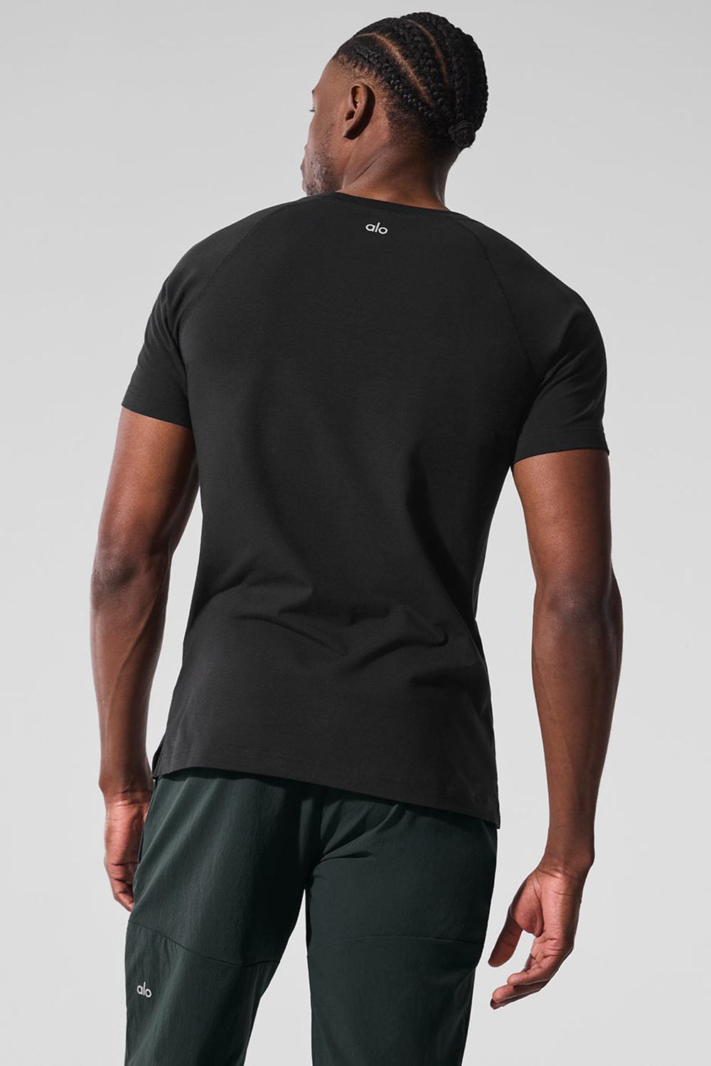 Black Alo Yoga Vapor Crewneck Men Short Sleeve | KSA  MXT284135