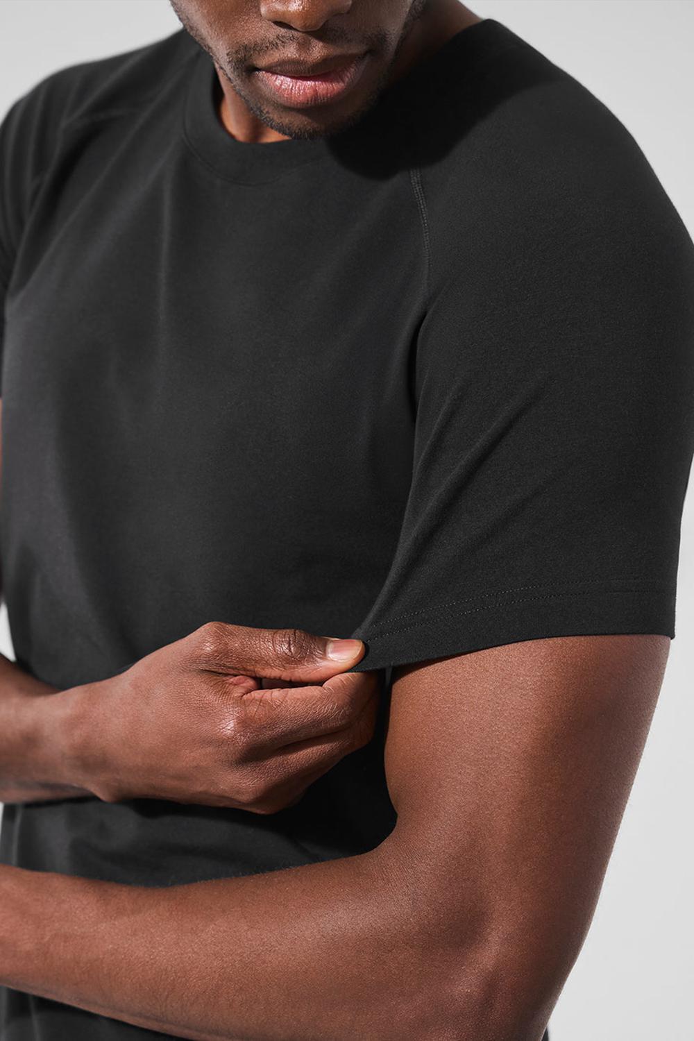 Black Alo Yoga Vapor Crewneck Men Short Sleeve | KSA  MXT284135