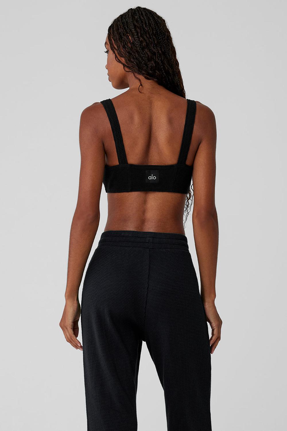 Black Alo Yoga Waffle Weekend Escape Women Bra | KSA  HDO472815