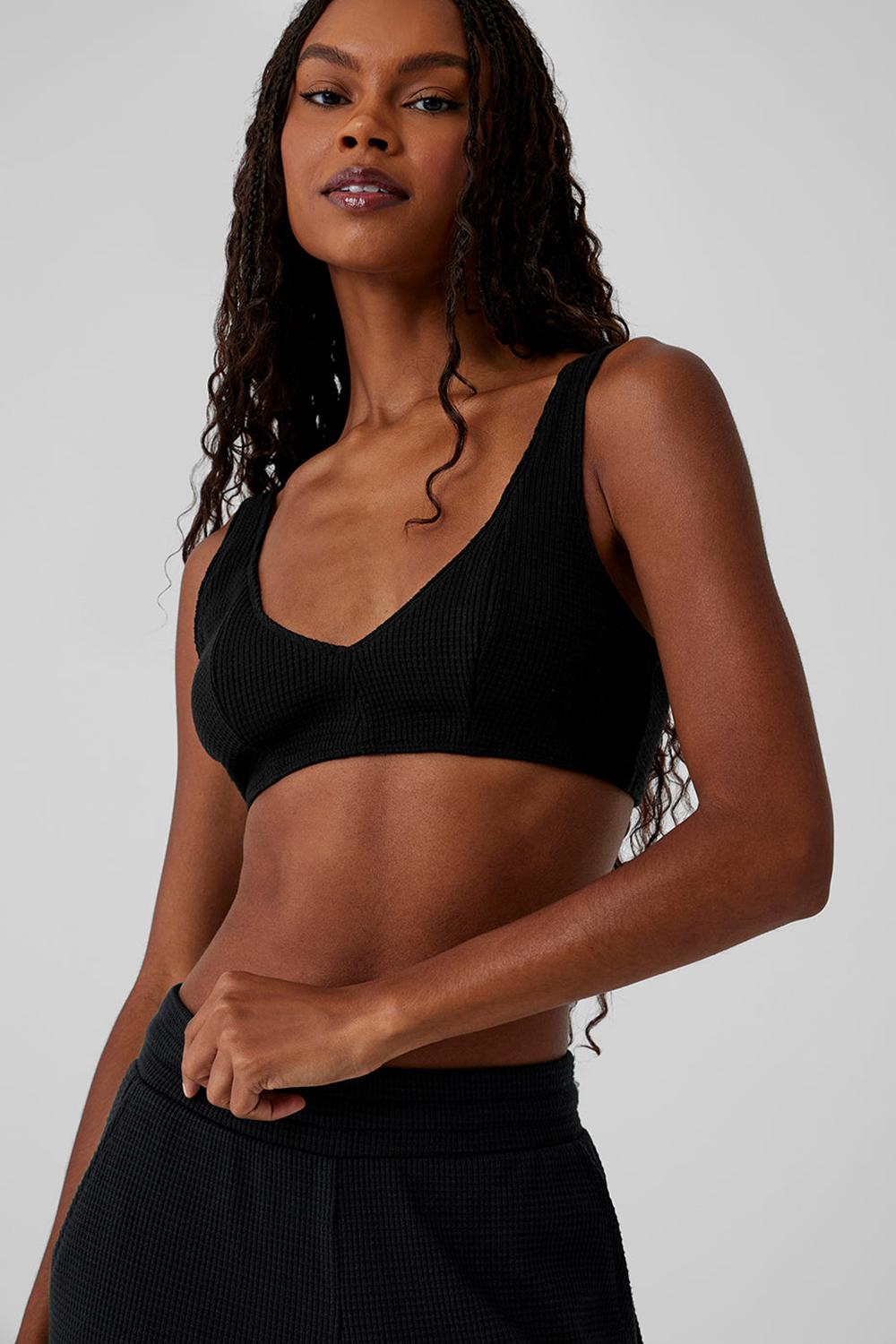Black Alo Yoga Waffle Weekend Escape Women Bra | KSA  HDO472815