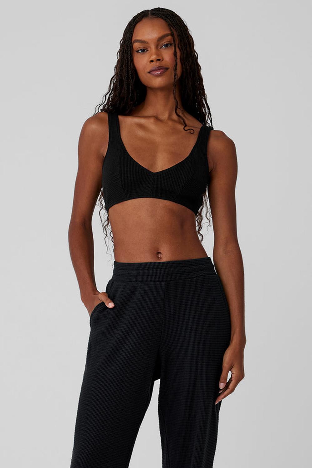 Black Alo Yoga Waffle Weekend Escape Women Bra | KSA  HDO472815