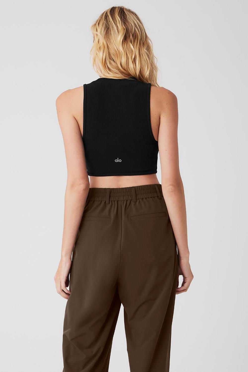 Black Alo Yoga Wellness Rib Flaunt Women Tank | KSA  GBY056287