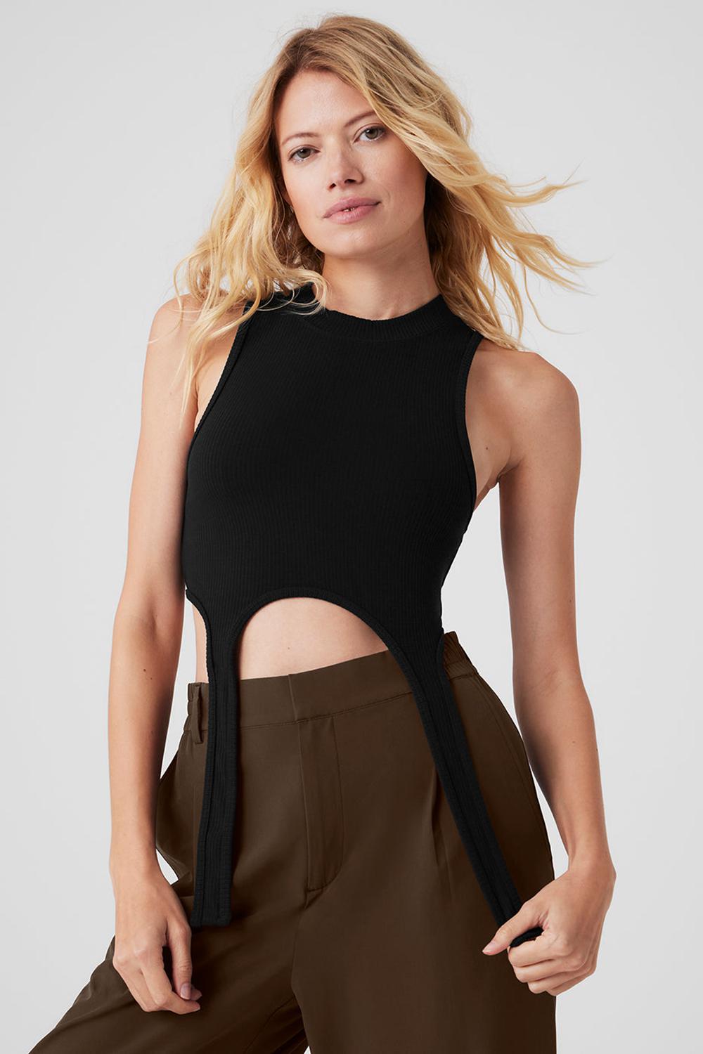 Black Alo Yoga Wellness Rib Flaunt Women Tank | KSA  GBY056287