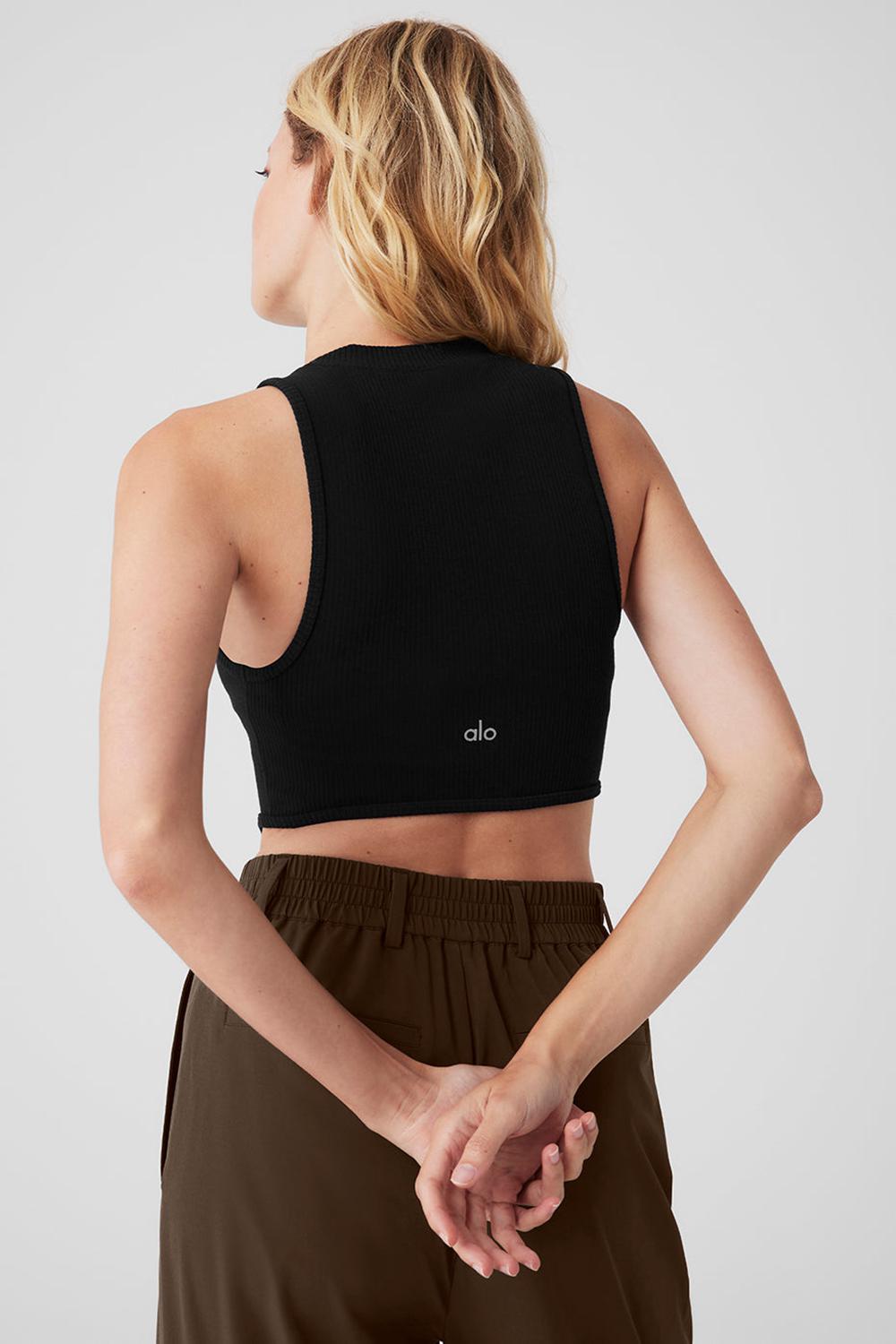 Black Alo Yoga Wellness Rib Flaunt Women Tank | KSA  GBY056287