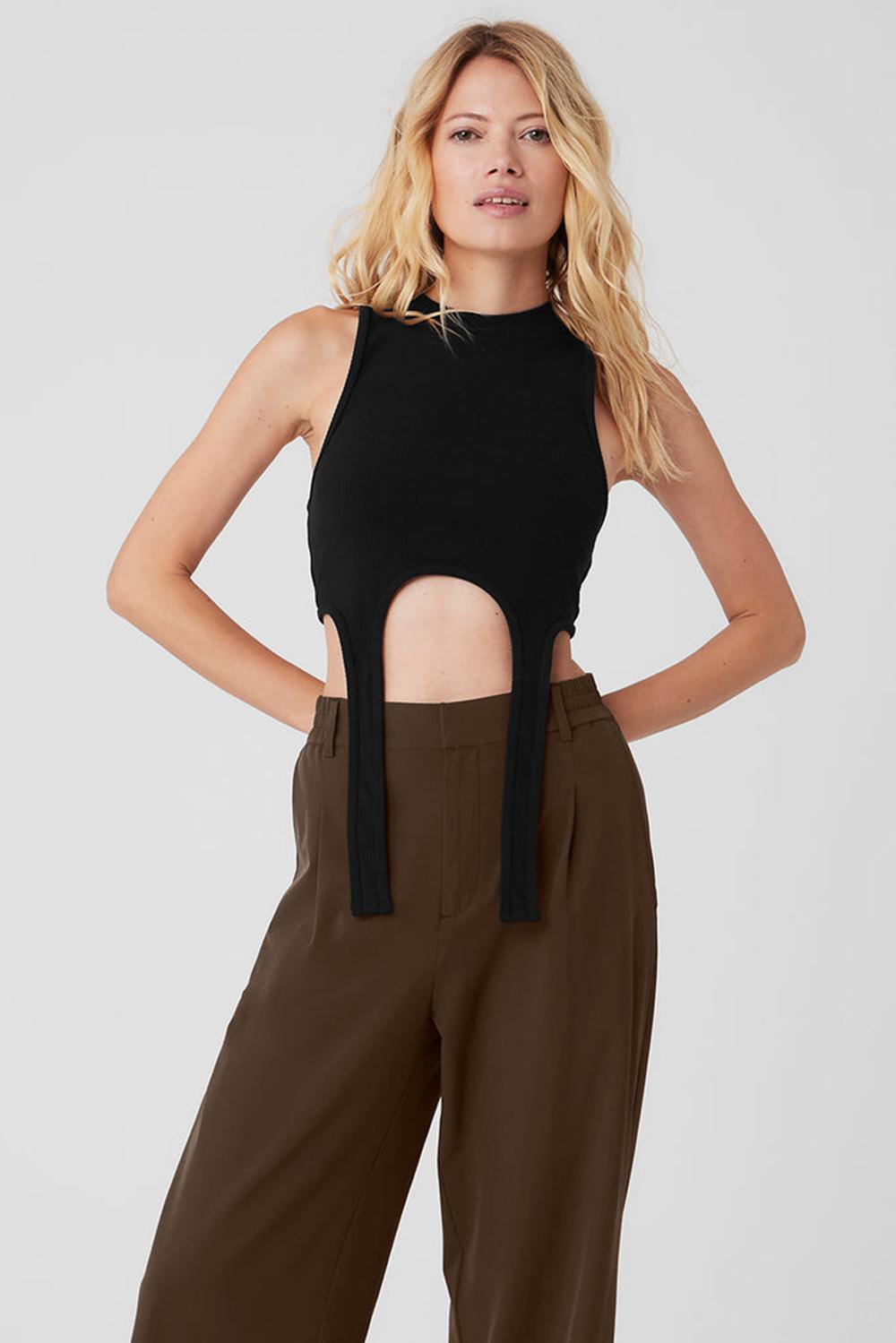 Black Alo Yoga Wellness Rib Flaunt Women Tank | KSA  GBY056287