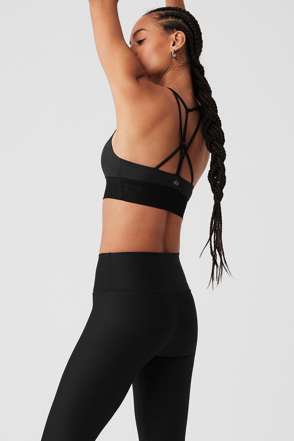Black Glossy / Black Alo Yoga Lavish Women Bra | KSA  FOK614570