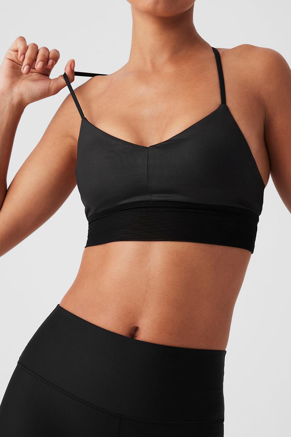 Black Glossy / Black Alo Yoga Lavish Women Bra | KSA  FOK614570