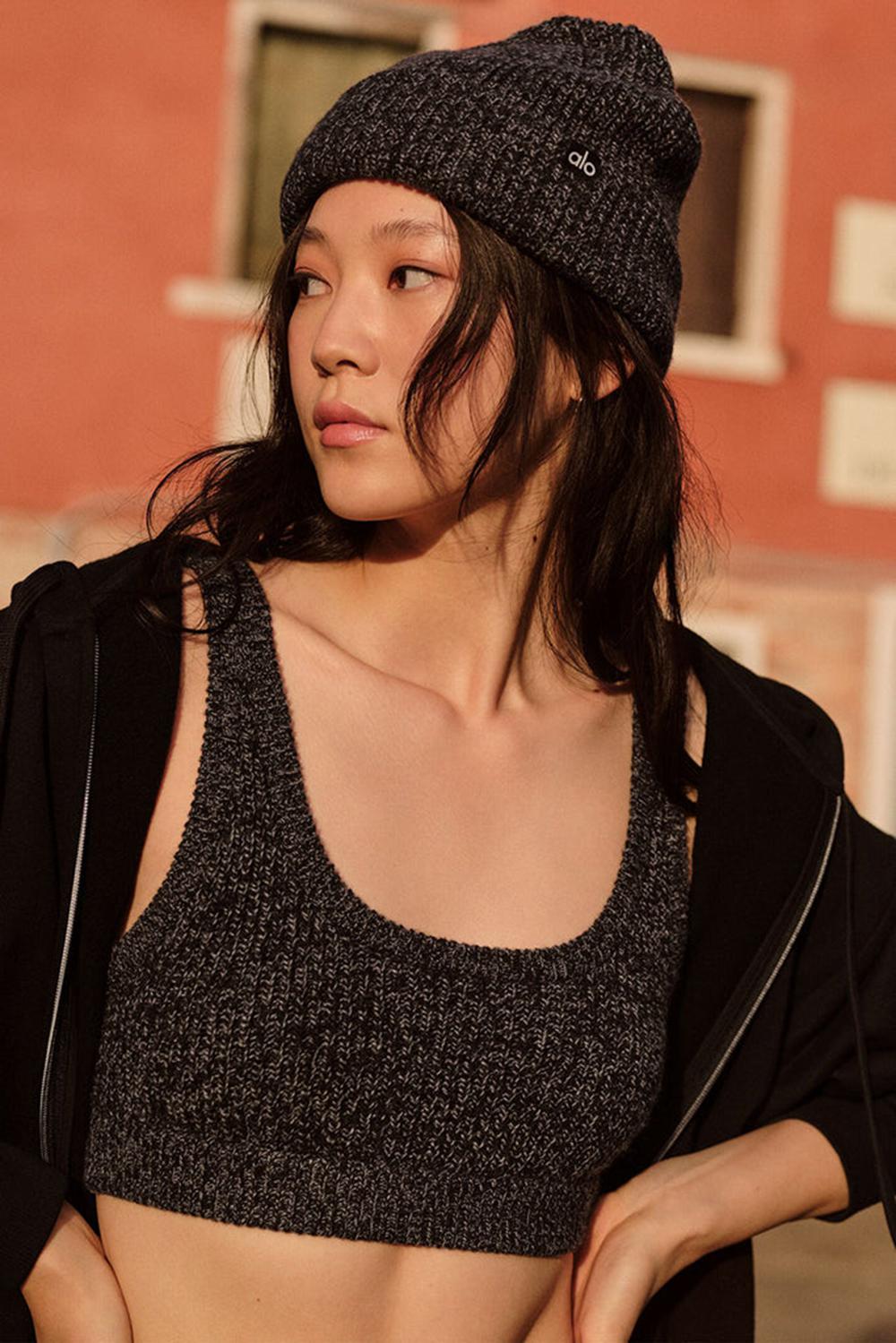 Black Marl Alo Yoga Marl Sweater Women Bra | KSA  NRG632198