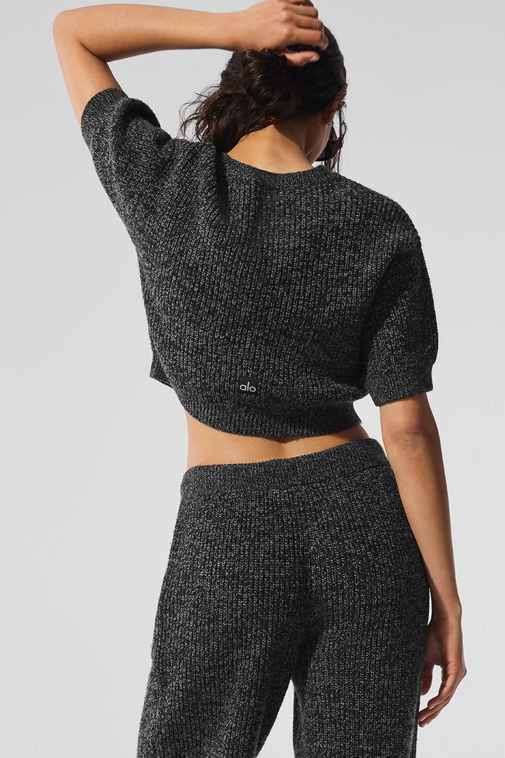 Black Marl Alo Yoga Marl Women Short Sleeve | KSA  GBQ527310