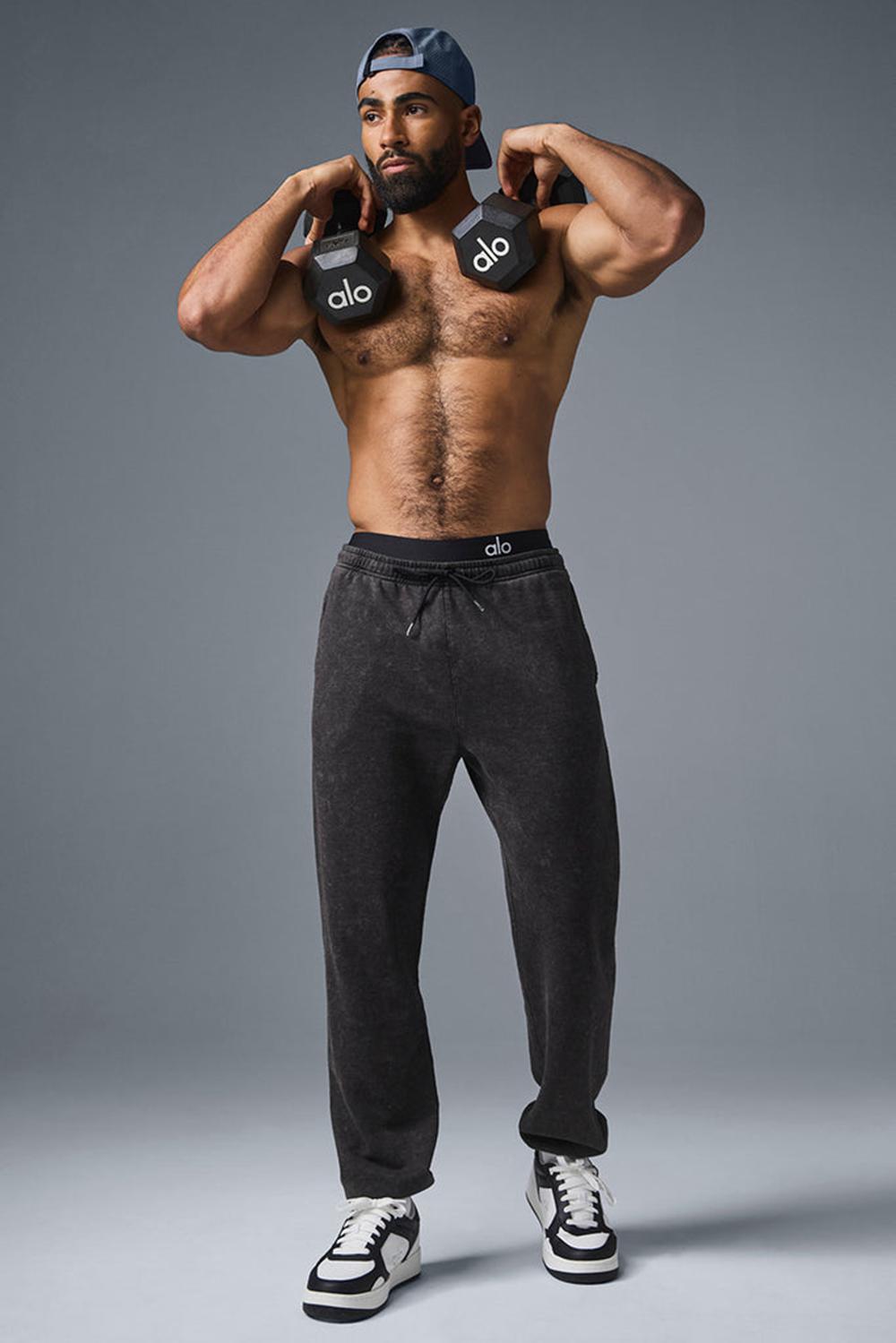Black Wash Alo Yoga Chill Vintage Wash Men Sweatpant | KSA  BVS874216