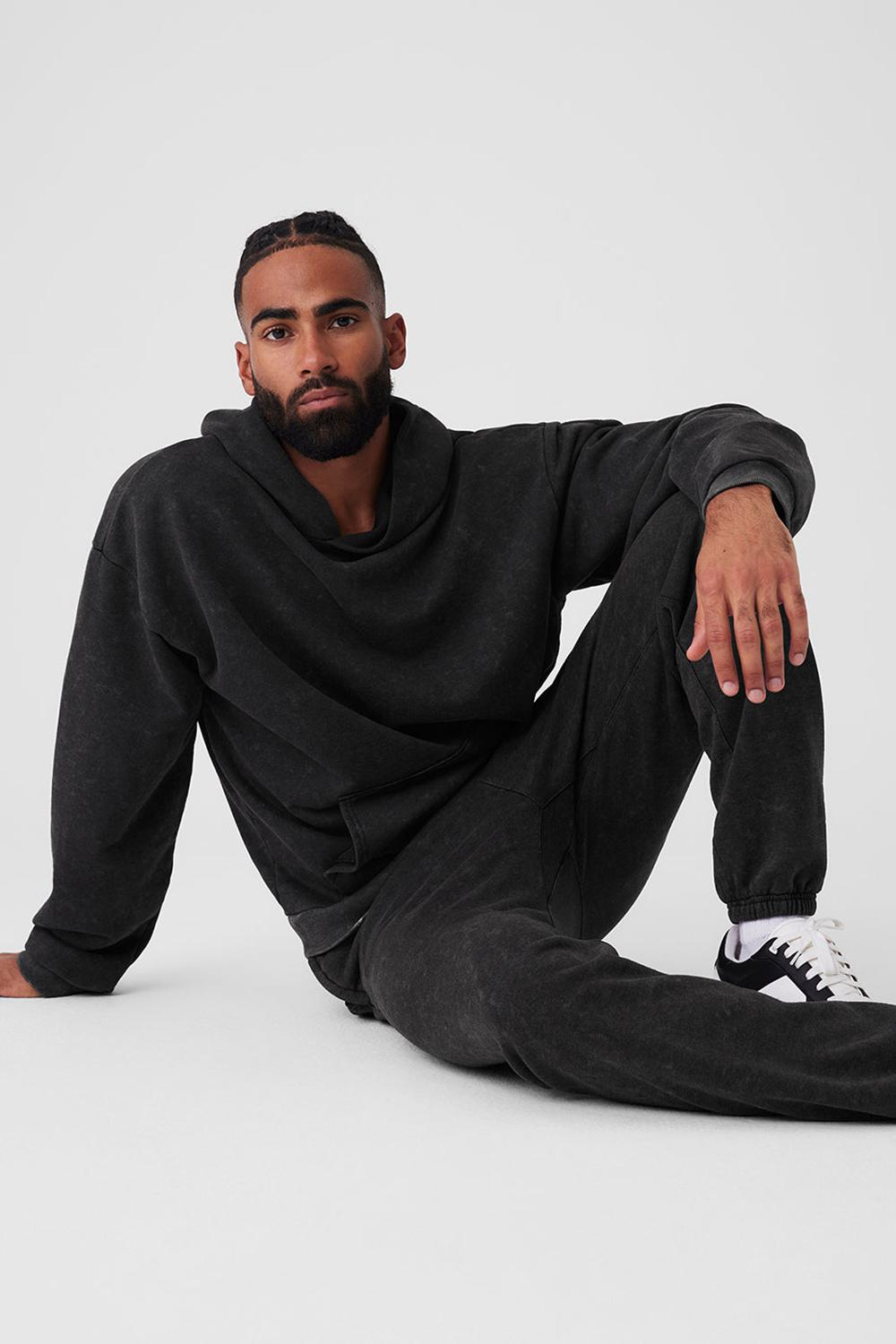 Black Wash Alo Yoga Chill Vintage Wash Men Hoodie | KSA  GRJ630182