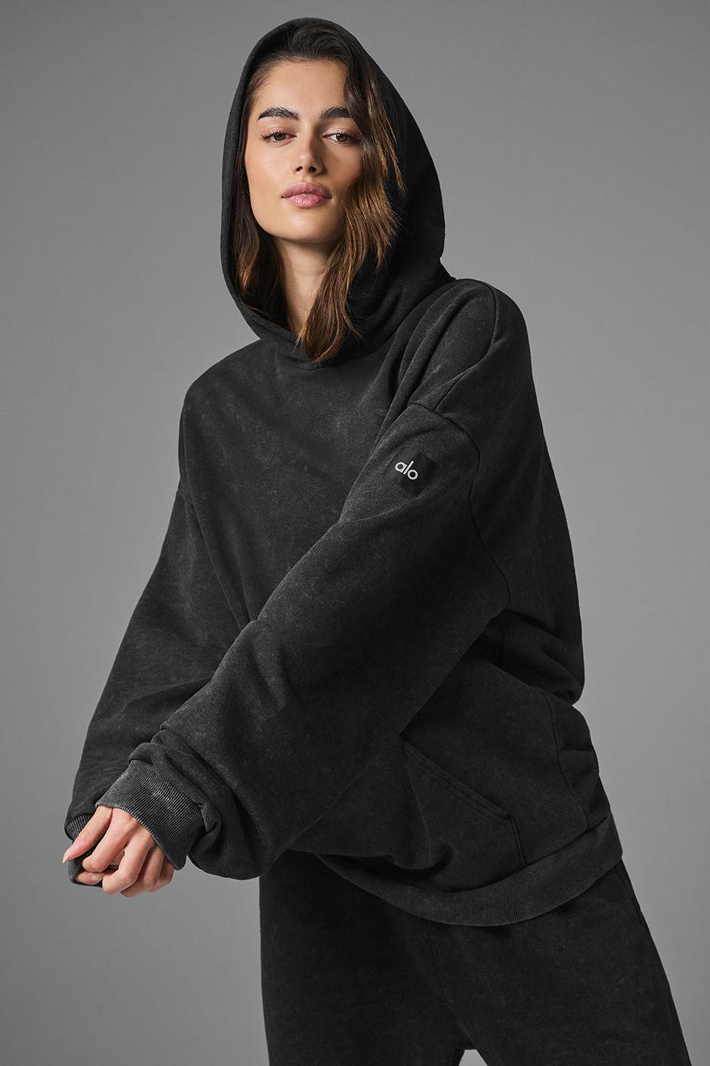 Black Wash Alo Yoga Chill Vintage Wash Women Hoodie | KSA  OSI781364
