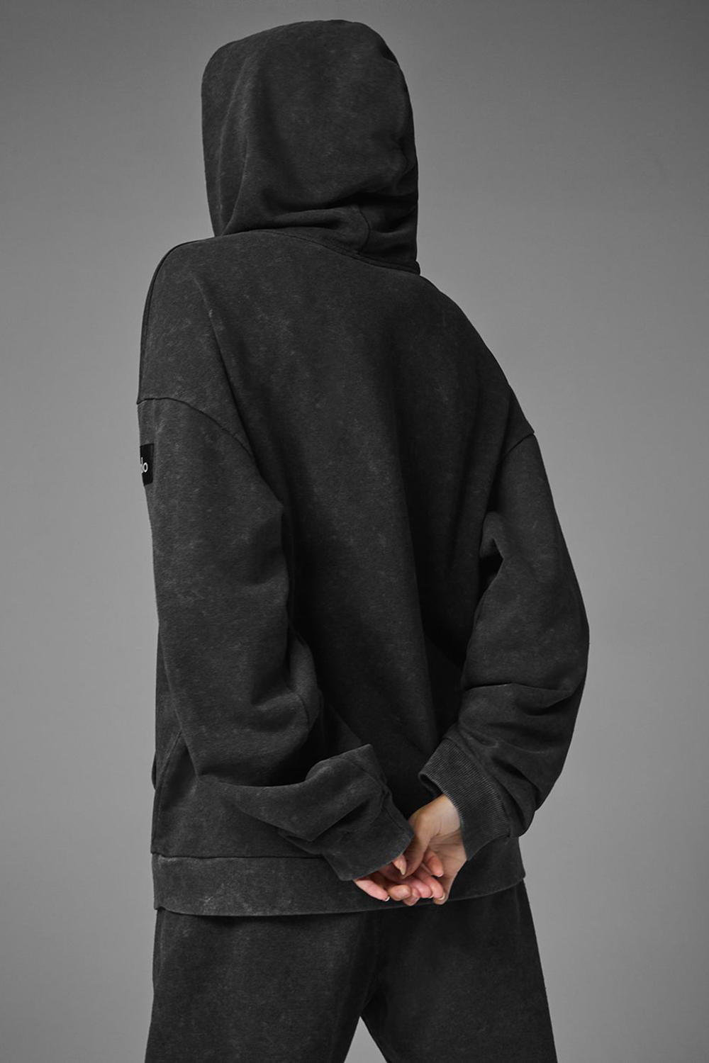 Black Wash Alo Yoga Chill Vintage Wash Women Hoodie | KSA  OSI781364