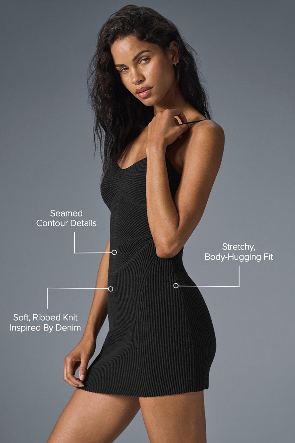 Black / Anthracite Alo Yoga Denim Knit Mini Women Dress | KSA  TBS498150