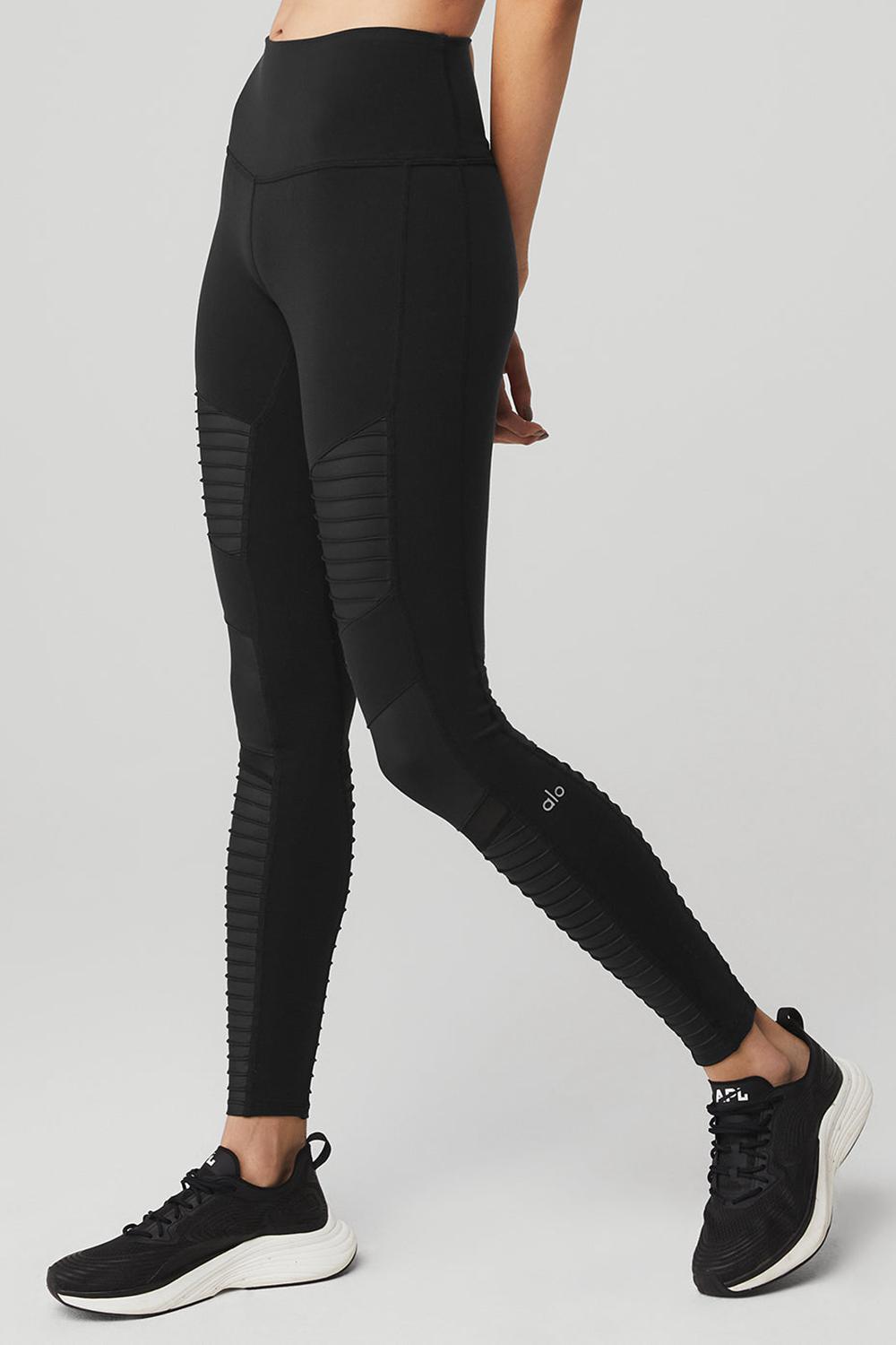 Black / Black Glossy Alo Yoga High-Waist Motos Women Legging | KSA  QVY204193