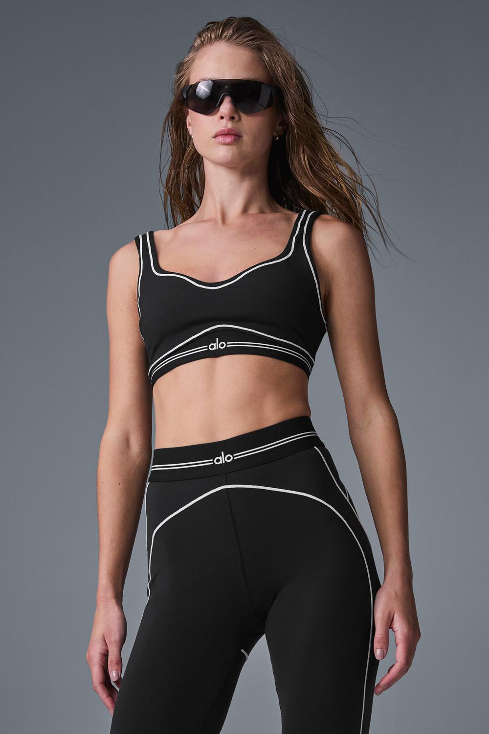 Black / White Alo Yoga Airbrush Heart Throb Women Bra | KSA  OBI219604