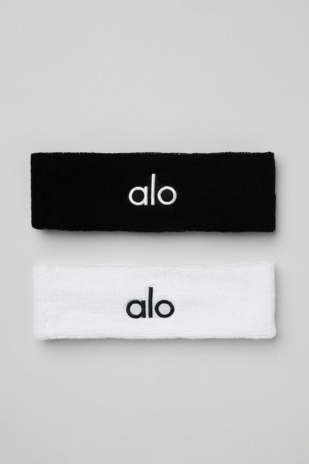 Black / White Alo Yoga Glow (2-Pack) Women Sweatband | KSA  MUT053984