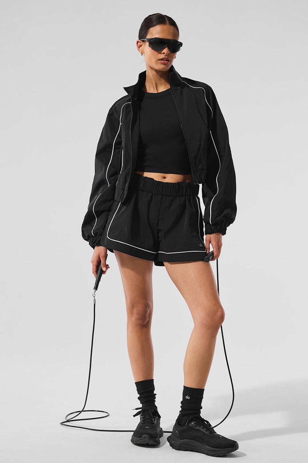 Black / White Alo Yoga Motivate Track Women Short | KSA  ACR457809