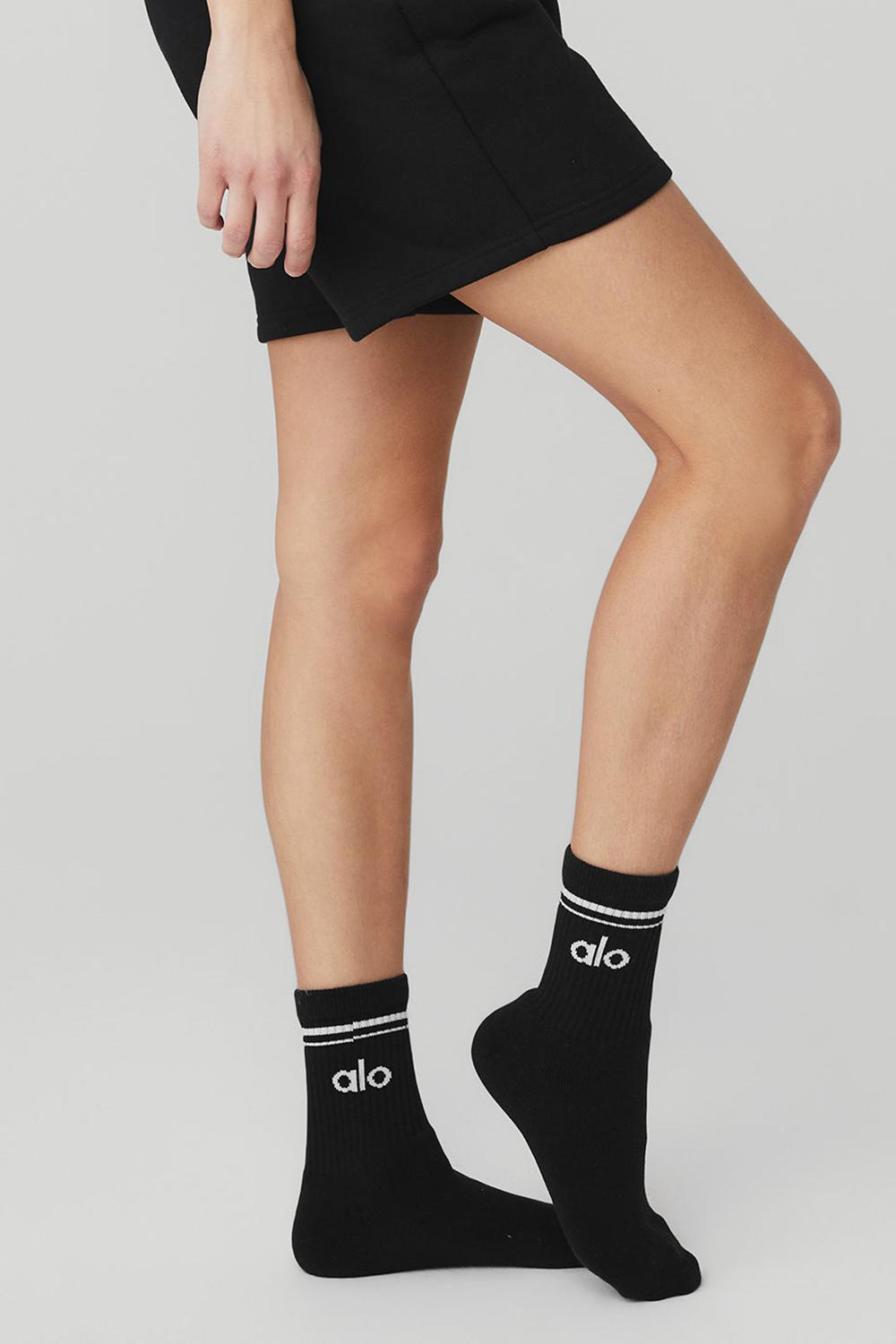 Black / White Alo Yoga Unisex Half-Crew Throwback Men Sock | KSA  MWL941325