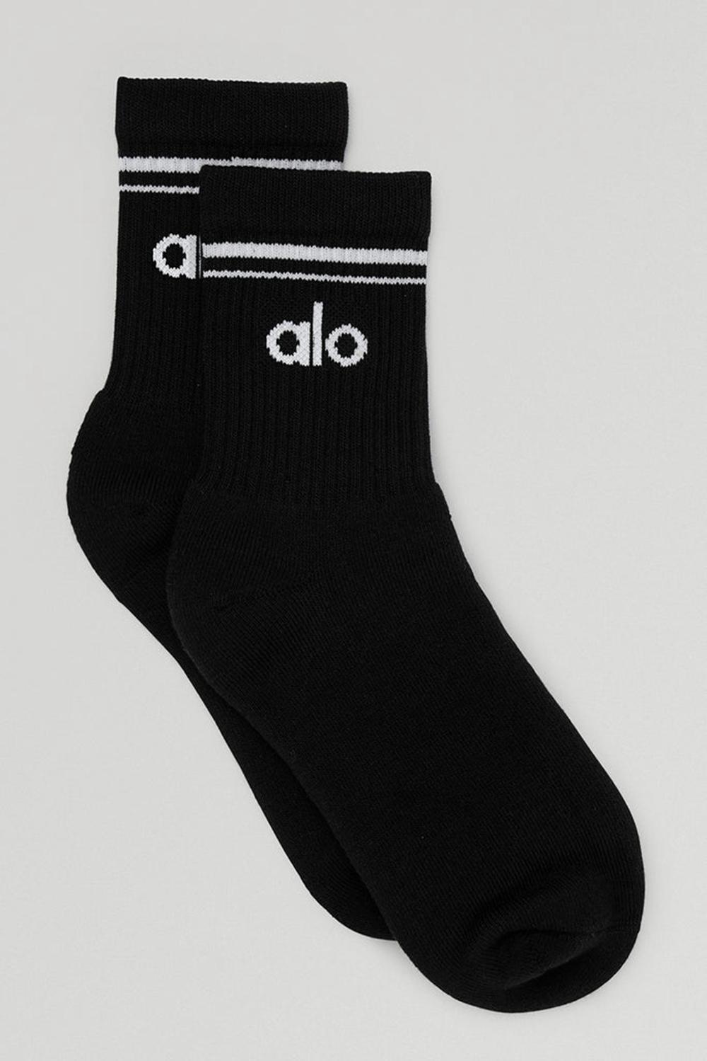 Black / White Alo Yoga Unisex Half-Crew Throwback Men Sock | KSA  MWL941325